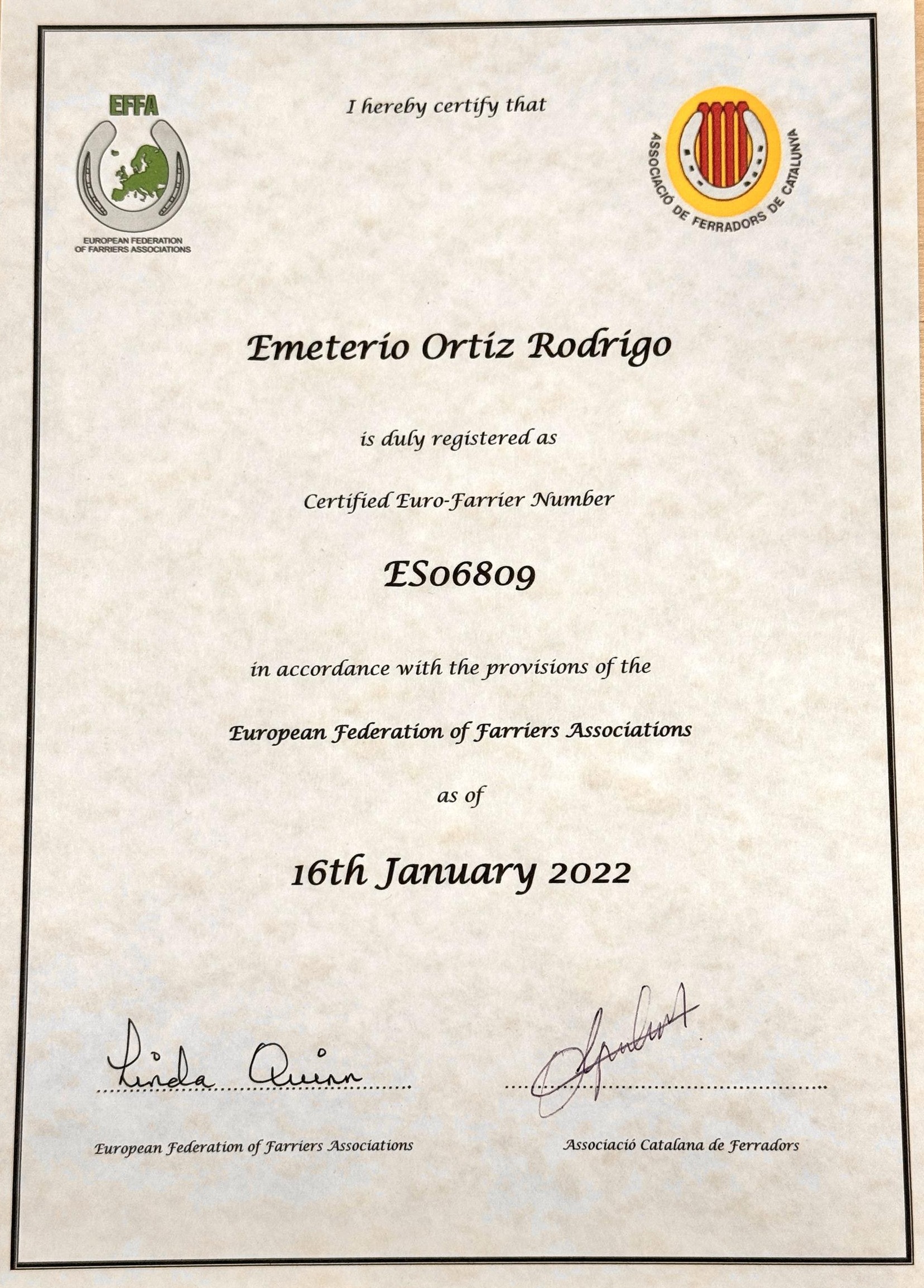 certificado Titulado Euro Farrier